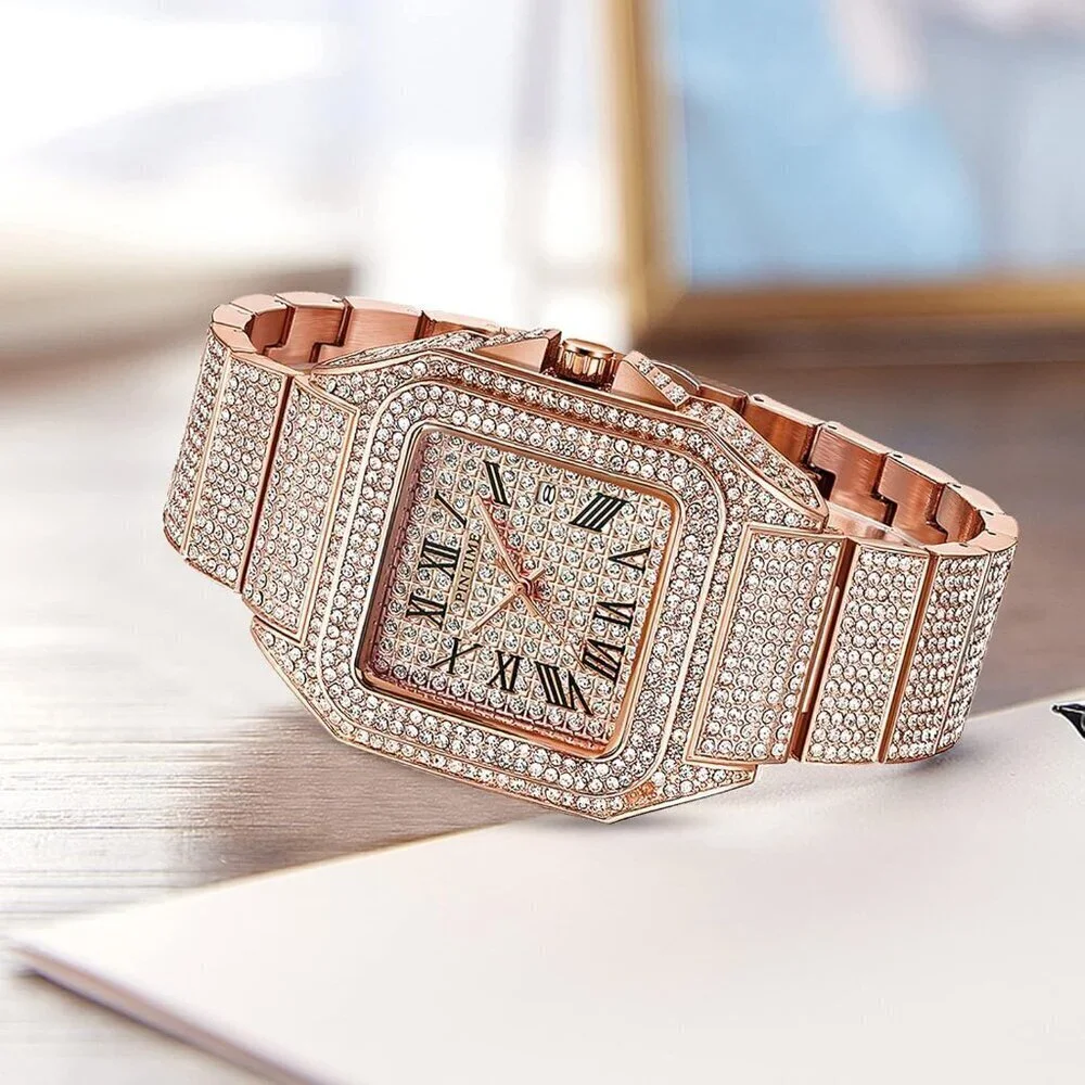 🆕Gosasa Analog Quartz Men Gold Fashion Crystal Stainless Bracelet Wristwatch - Picture 8 of 9